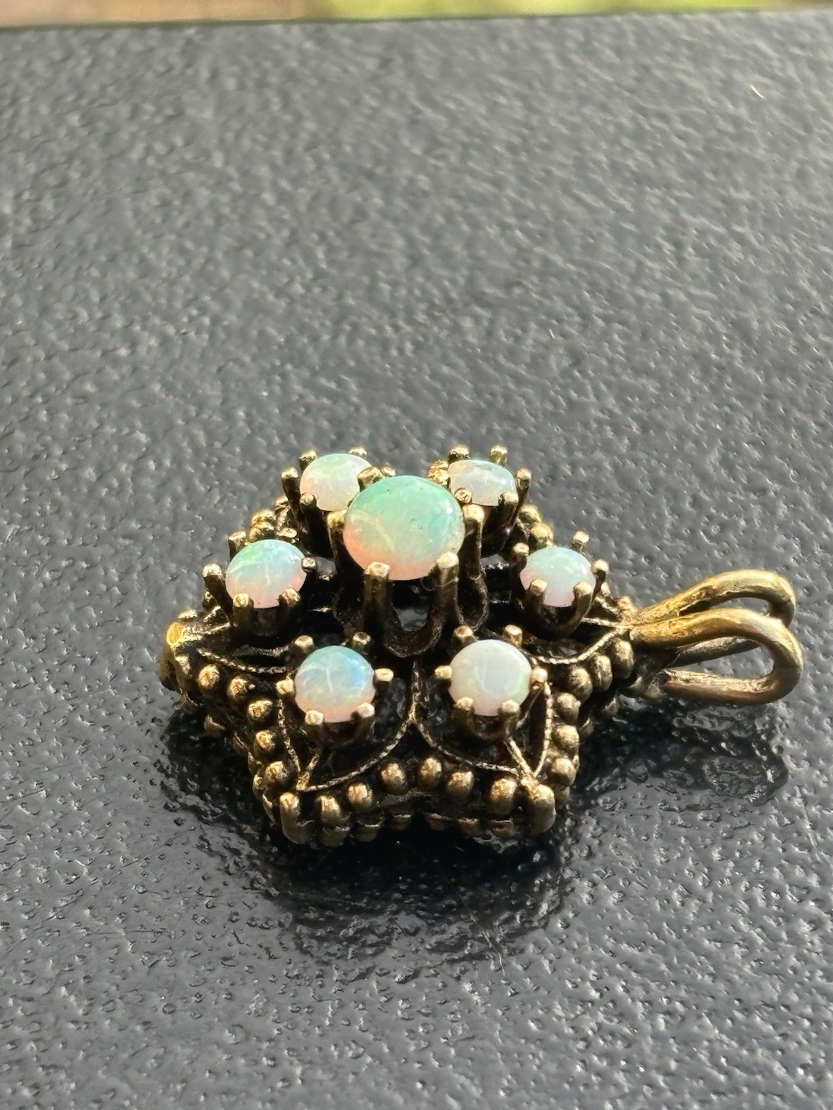 14K Australian Opal Pendant Opal Cluster, Flowers 7 Necklace , Vintage