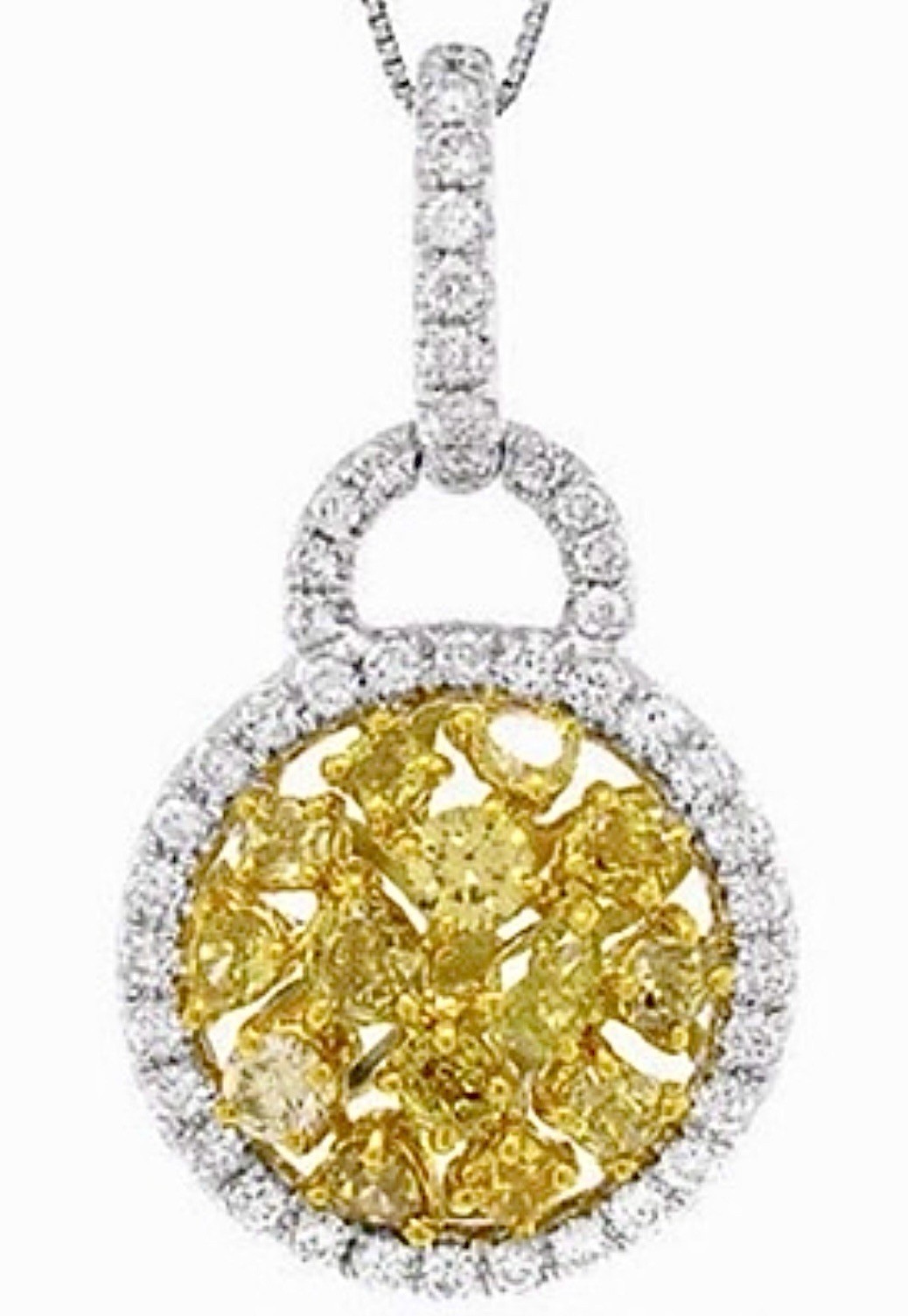 1.92CT. 14K White Gold GIA Natural Fancy Yellow Diamonds Necklace & Pendant.