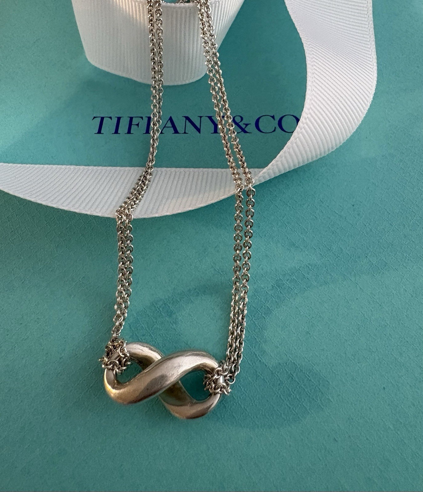 Tiffany & Co. Double Strand Infinity 16″ Necklace Authentic 925 Silver Clean