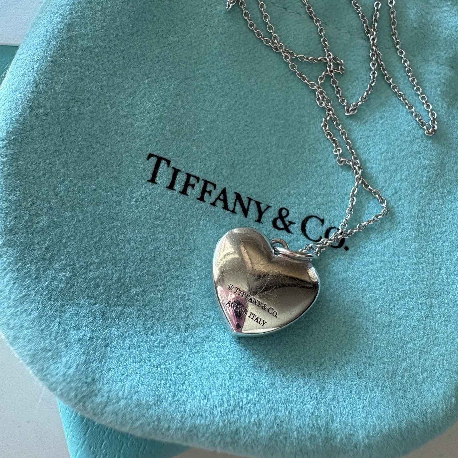 Tiffany & Co. Sterling Silver I Love You Heart Locket Pendant w/18” Chain