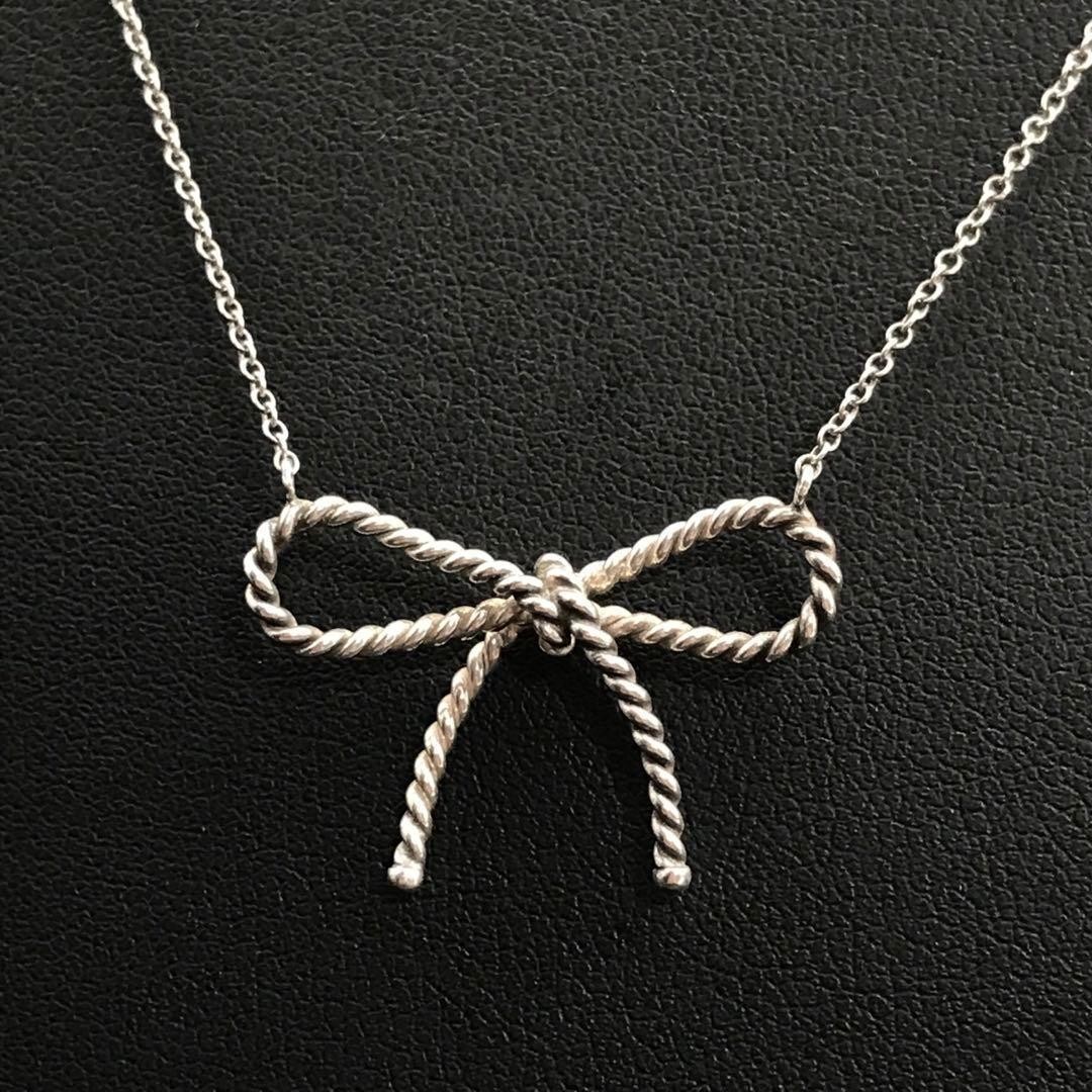 Tiffany & Co. Bow Ribbon Necklace Silver 925 Unisex Pre-Owned Rare
