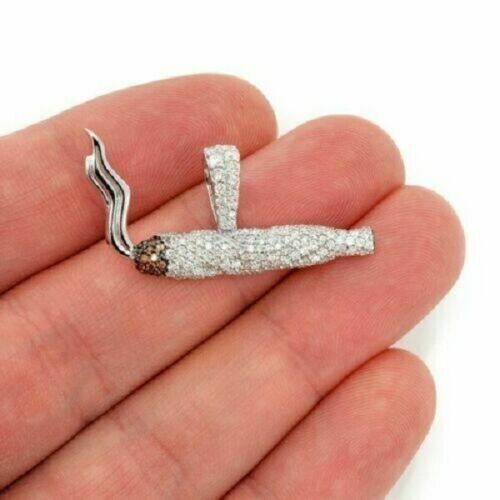 2CT Round Cut VVS1 Diamond Smoking Joint Pendant With Chain 14K White Gold Over