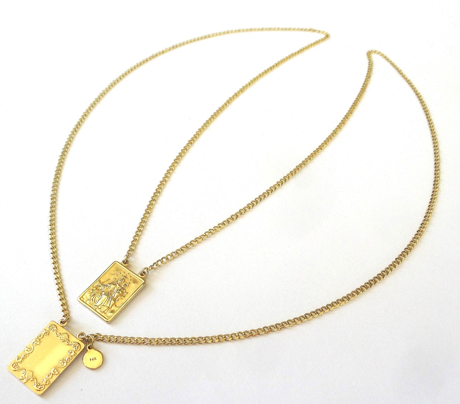 14K Solid Yellow Gold Scapular Necklace Religious Pendants – 15 1/2″ – 9.3 Grams