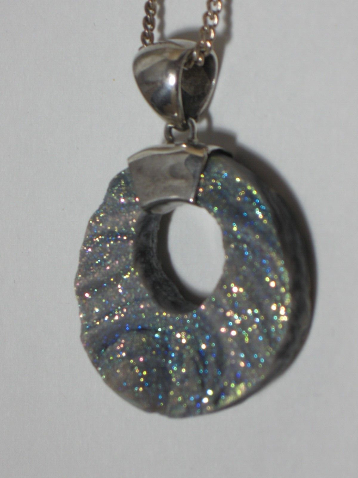 Reversible, Double Sided STARBORN Druzy Geode Quartz Pendant with Sterling Chain