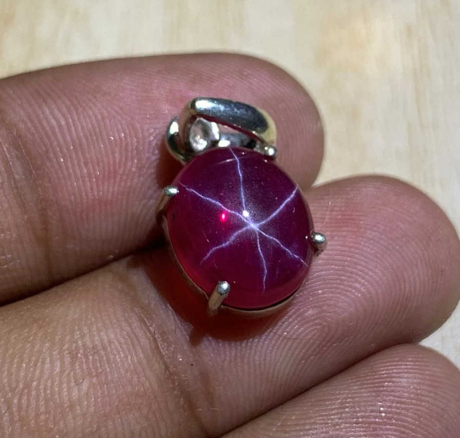 Solid 925 Sterling Silver Beautiful Star Ruby Gemstone Pendant For Men & Women