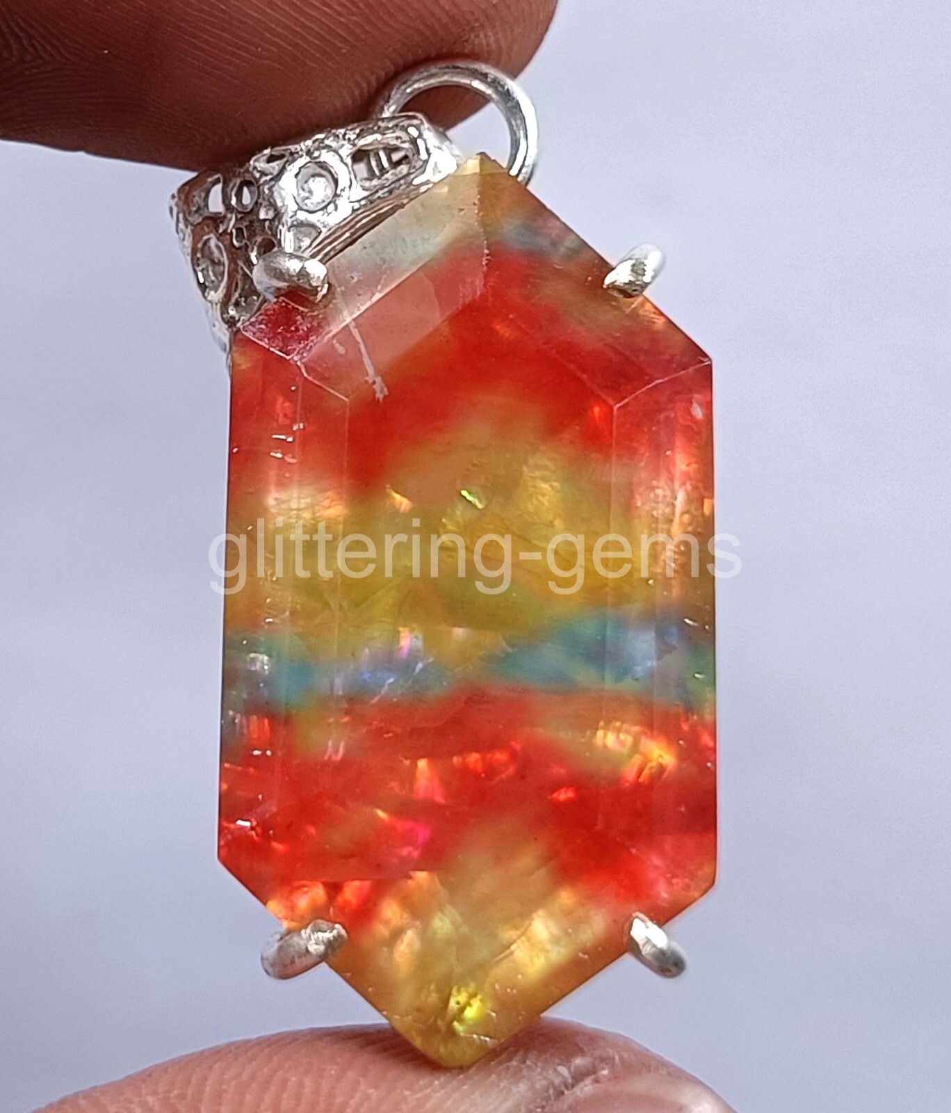 Ammolite opal Fancy IGL 38.40 CT Natural 925 Solid Silver Pendant Gemstone 5AIE