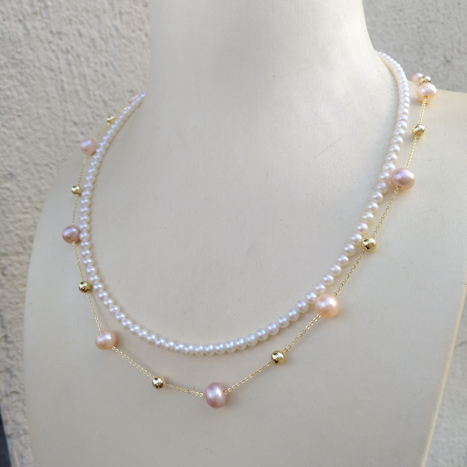 Gorgeous Two Strands AAA South Sea Multicolor Pearl Necklace 17″ 19″ 14k Gold P