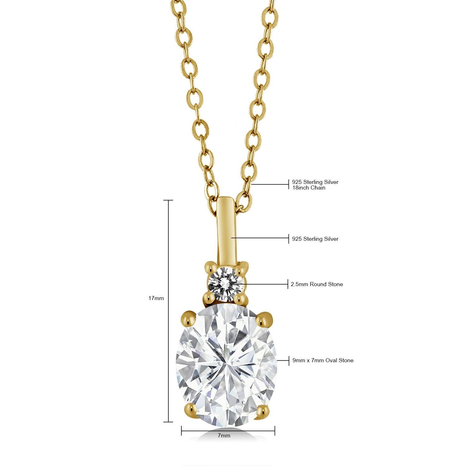 18K Yellow Gold Plated Silver Pendant Near Colorless Moissanite & Diamond