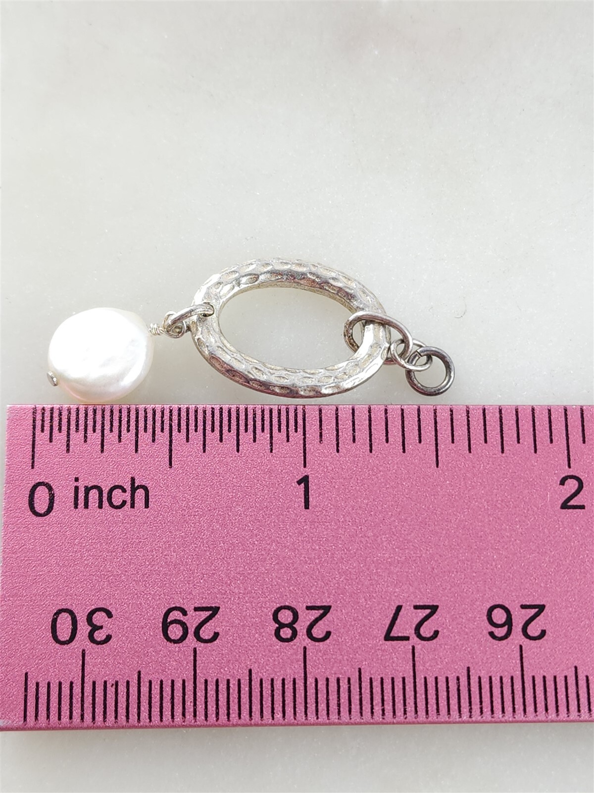 Silpada Vintage Sterling Flat White Pearl Hammered Silver Oval Pendant 3.4 Grams