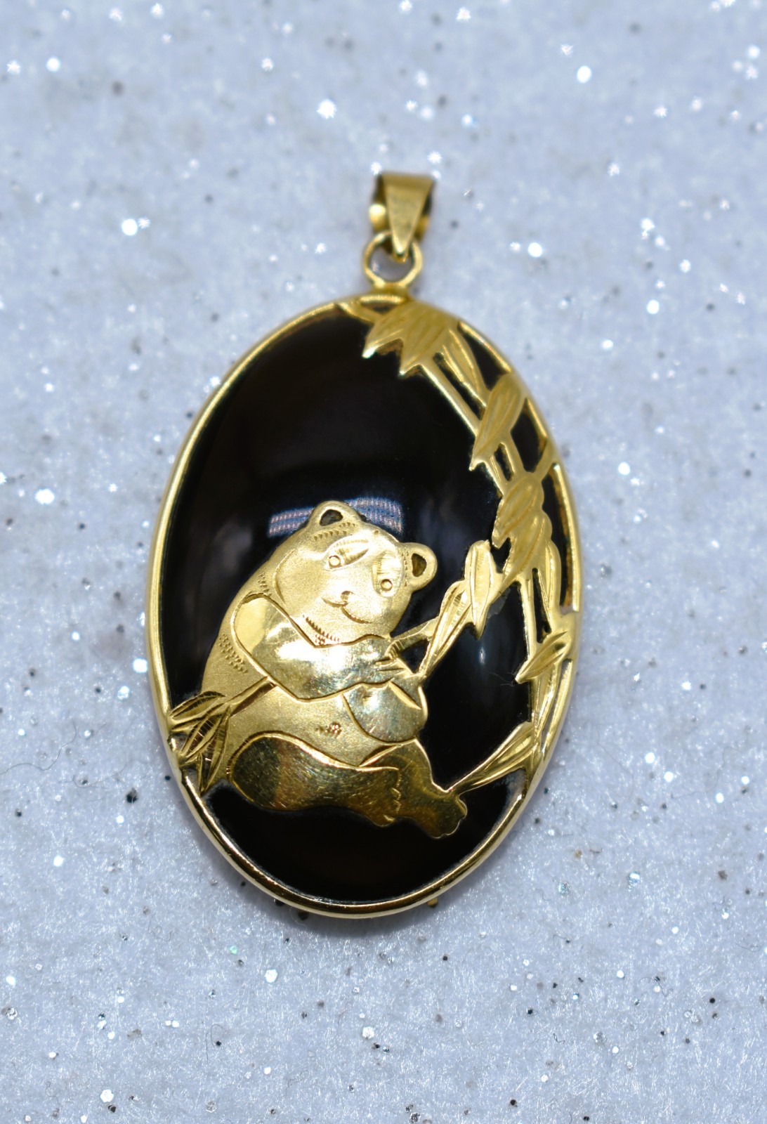 Black Jade 18 K Yellow Gold Giant Panda Bear Pendant 1-1/2 inch