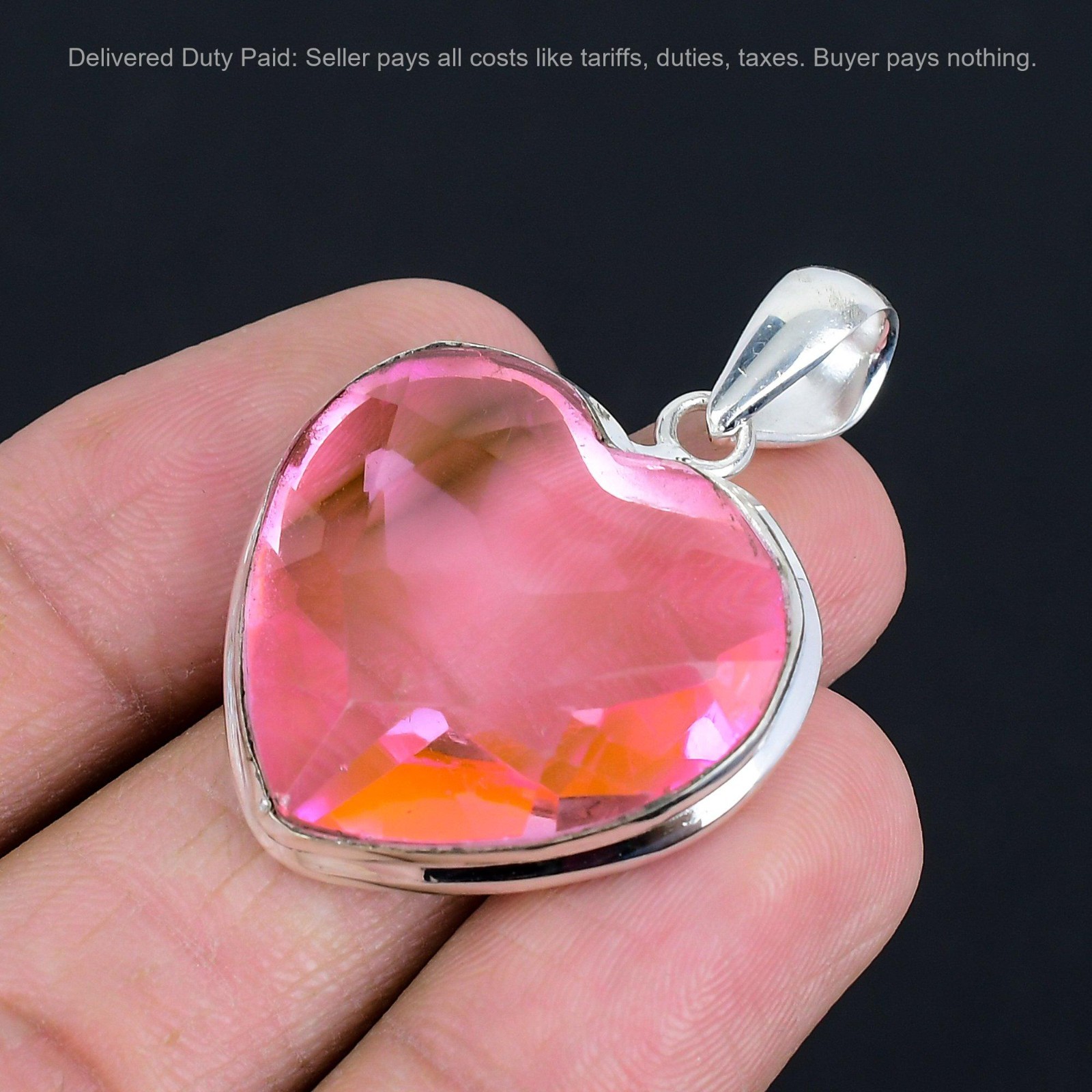 925 Sterling Silver Pink Kunzite Stone Mother Birthday Heart Anniversary Pendant
