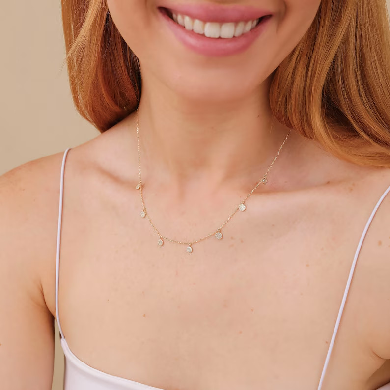 Disc Station Necklace For New Year Gift Round Natural Diamond GH/SI GDGL Certify