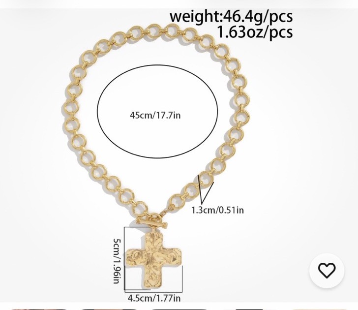 Chunky Cross Necklace 18K Gold Layered Hammered Jewelry Statement Pendant NWT US