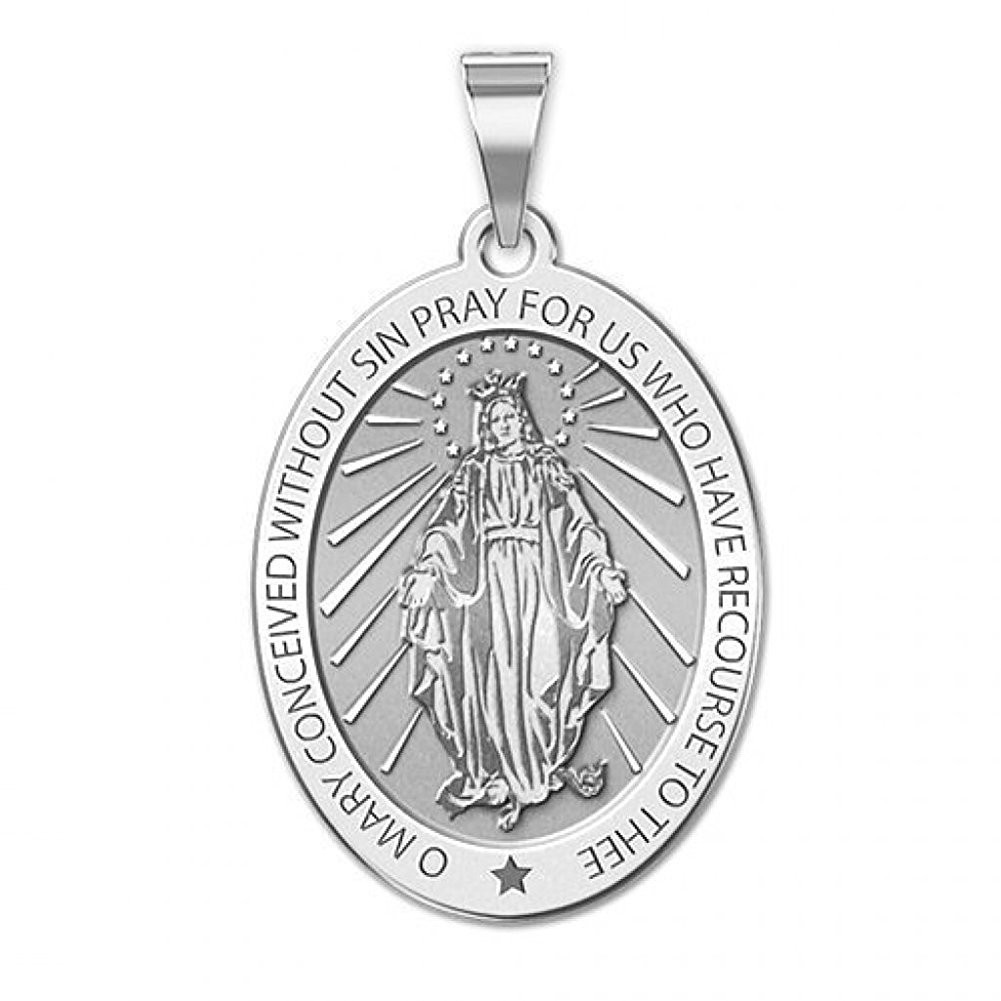 Miraculous Medal Oval Pendant – 1/2 Inch X 2/3 Inch – Sterling Silver