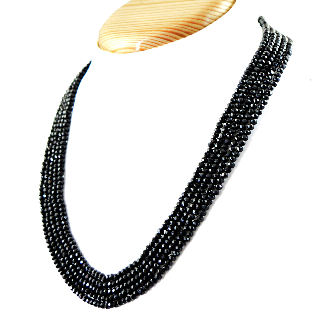 177.00 CTS NATURAL RICH BLACK SPINEL 5 LINE ROUND FACETED BEADS NECKLACE – RARE