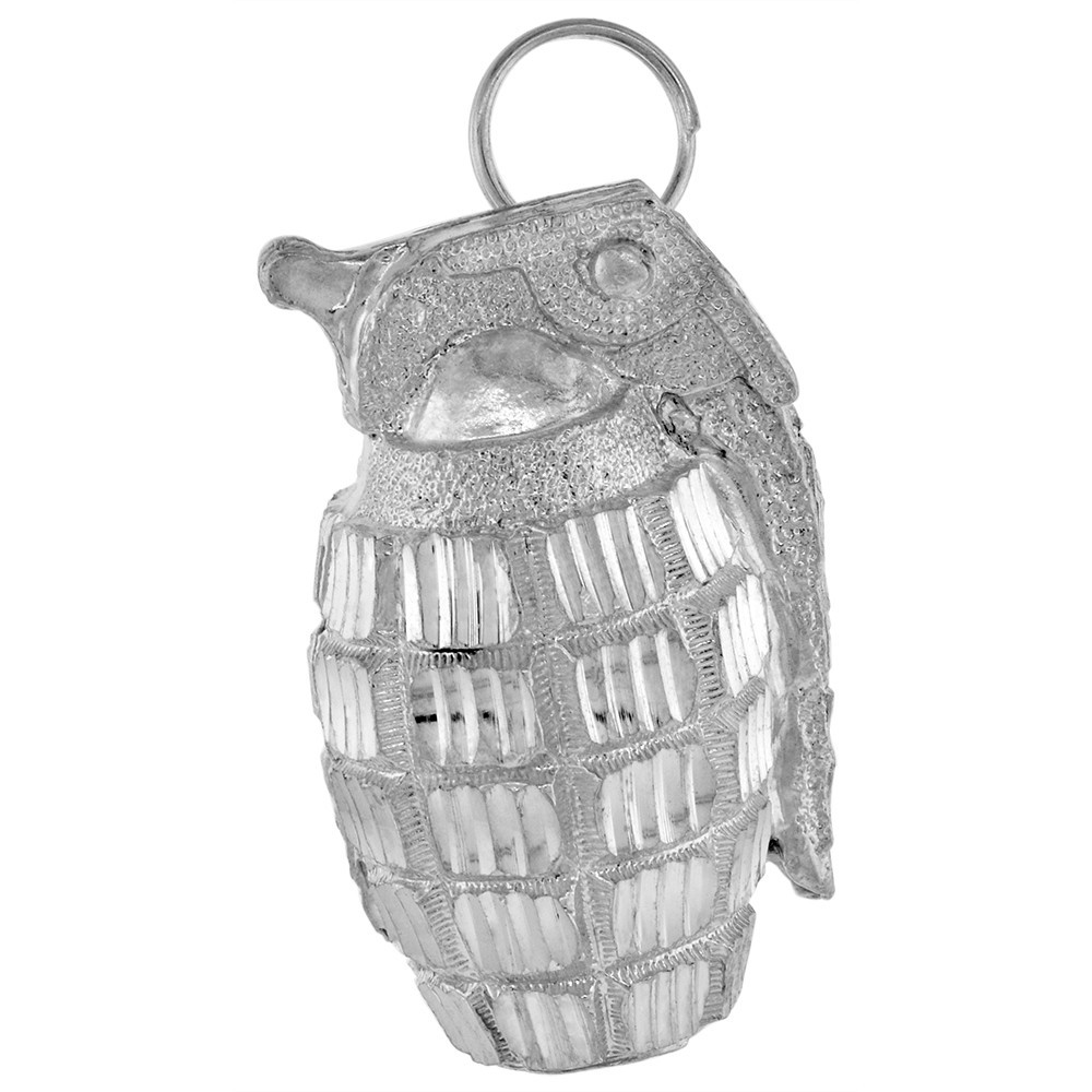 925 Sterling Silver Large Hand Frag Grenade Pendant 1 1/2 (38mm) Inch Tall