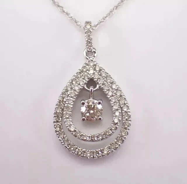 2Ct Round Cut Real Moissanite Teardrop Cluster Pendant 14K White Gold Plated
