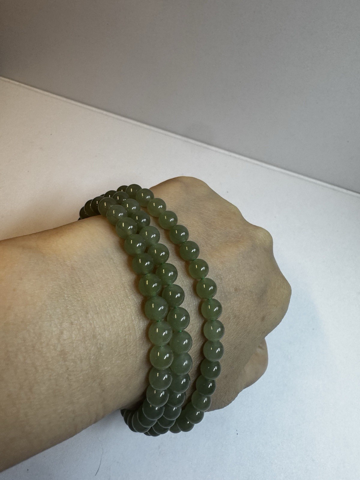 certified 6mm Hetian ice light green Jade Round beaded necklace new free ship