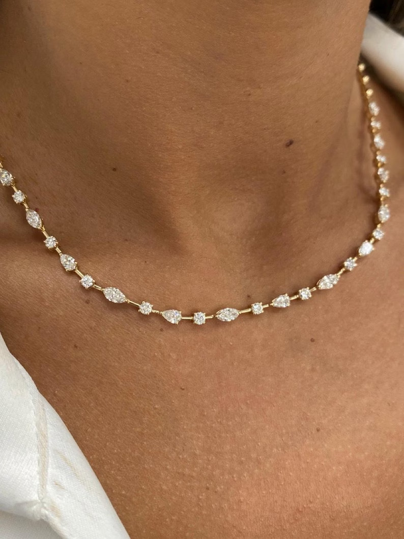 14k White Gold Tennis Necklace Multi Cut Lab Grown/CVD Diamond 16″ GDGL Certify