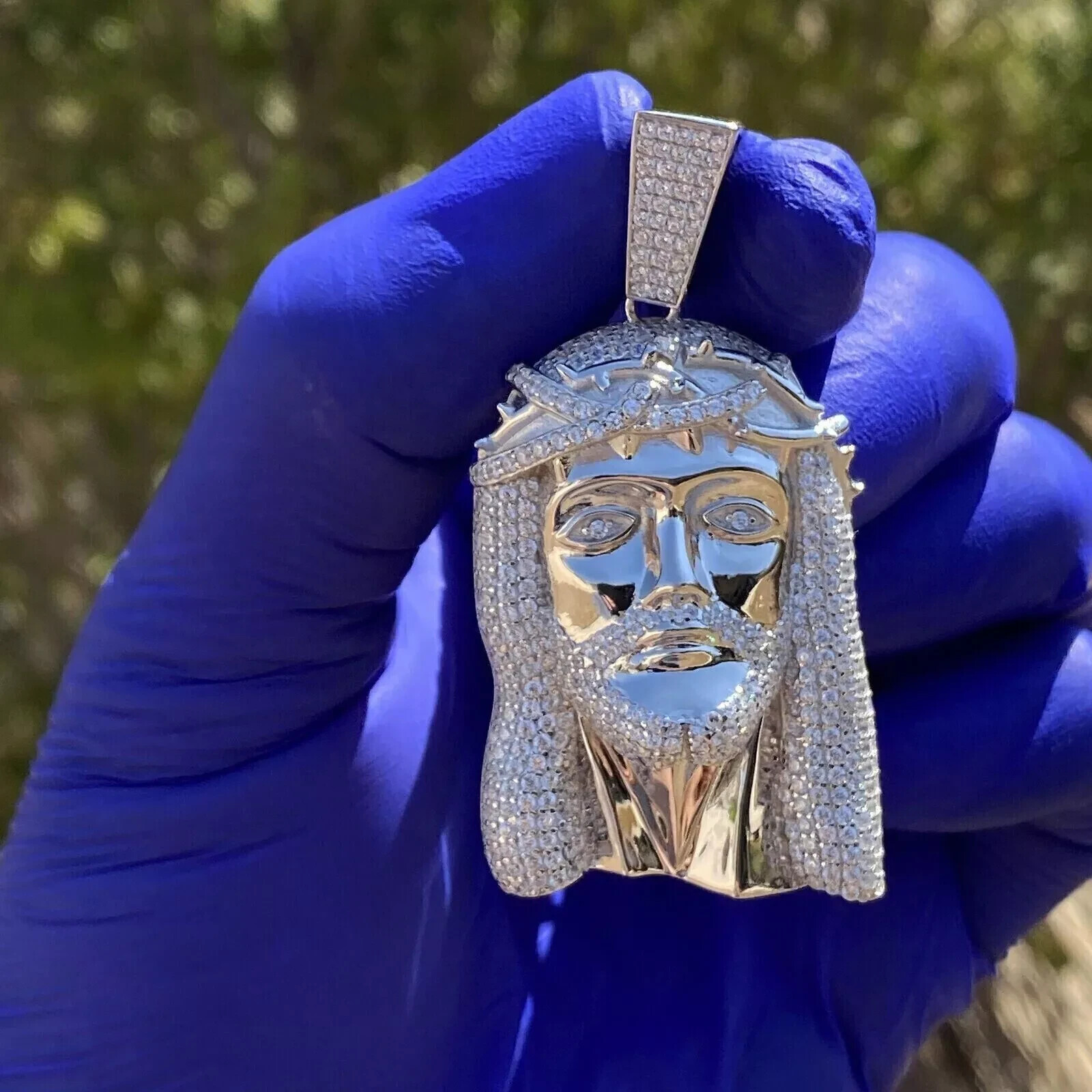 2.00Ct Lab Created Diamond Round Jesus Face Pendant 14K White Gold Plated Silver
