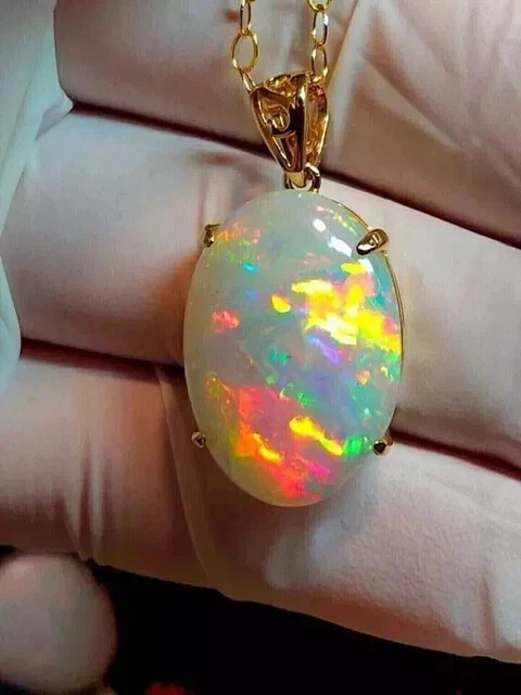 5Ct Oval Cut Genuine Fire Opal Solitaire Pendant 14K Yellow Gold Plated Silver
