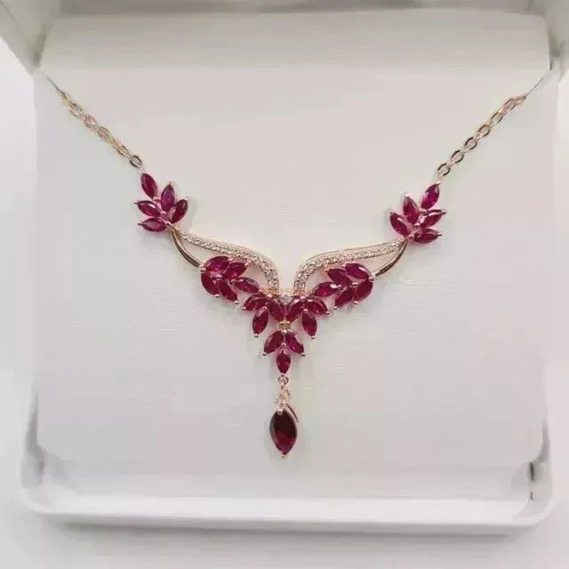 3Ct Marquise Cut Lab Created Ruby Women’s Necklace 14K Rose Gold Plated 18′