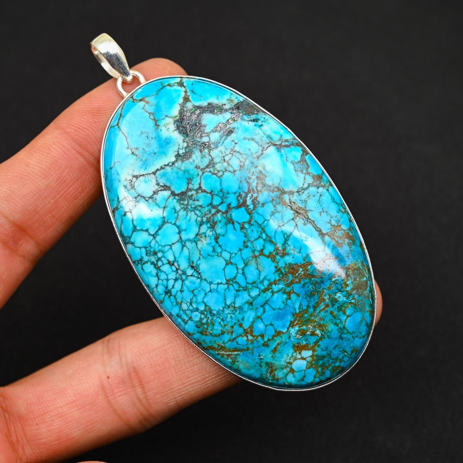 Tibetan Turquoise Gemstone 925 Sterling Silver Handmade Pendant Jewelry Gift For