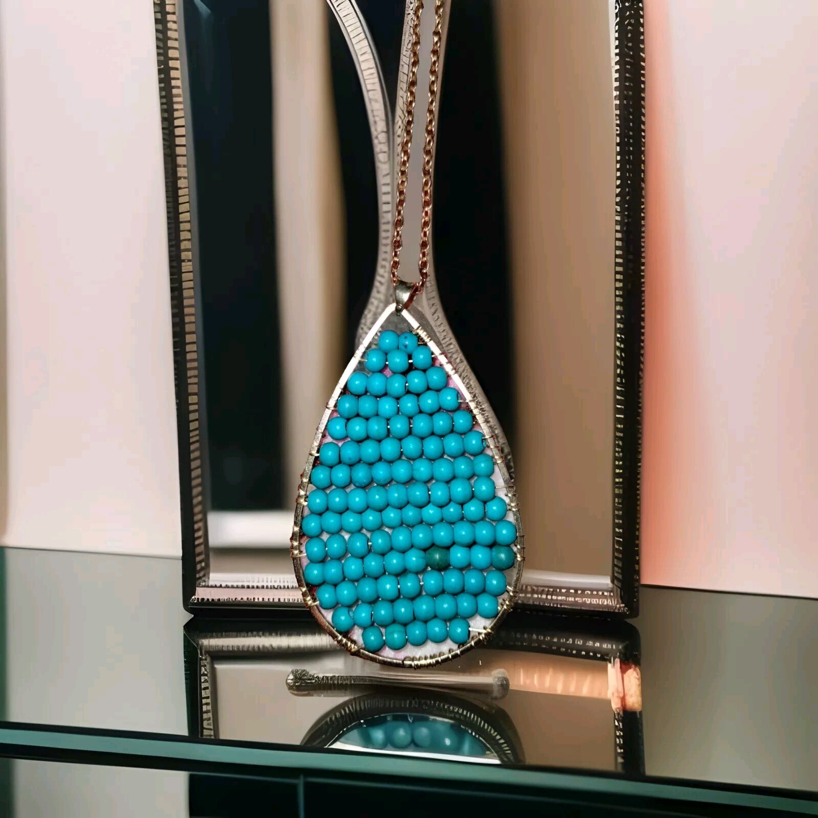 ✨ Sleeping Beauty Turquoise Color Genuine Freshened Howlite Pendant And Chain🔥