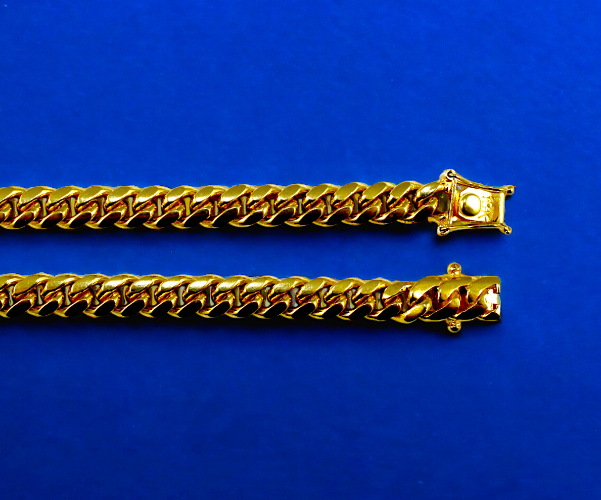 18K Yellow Gold SOLID Miami Cuban Link Necklace Chain Real Gold 4mm-7.5mm 16-30″