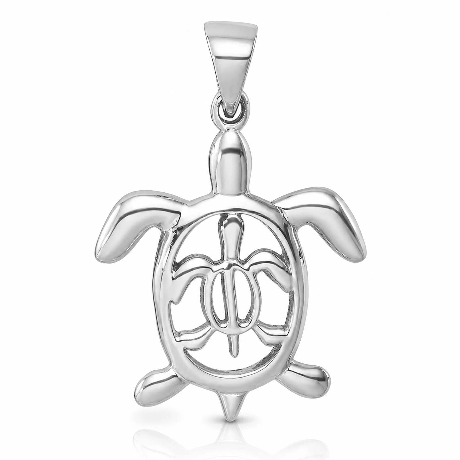 Sterling Silver Rhodium-Plated Cut Out Mother & Baby Turtle Pendant