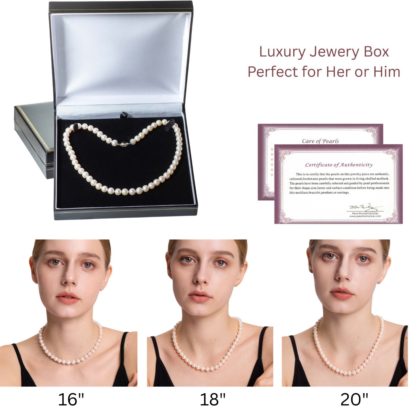 16 18 20″ ROUND White Pearl Strand Necklace Real Cultured Freshwater Jewelry