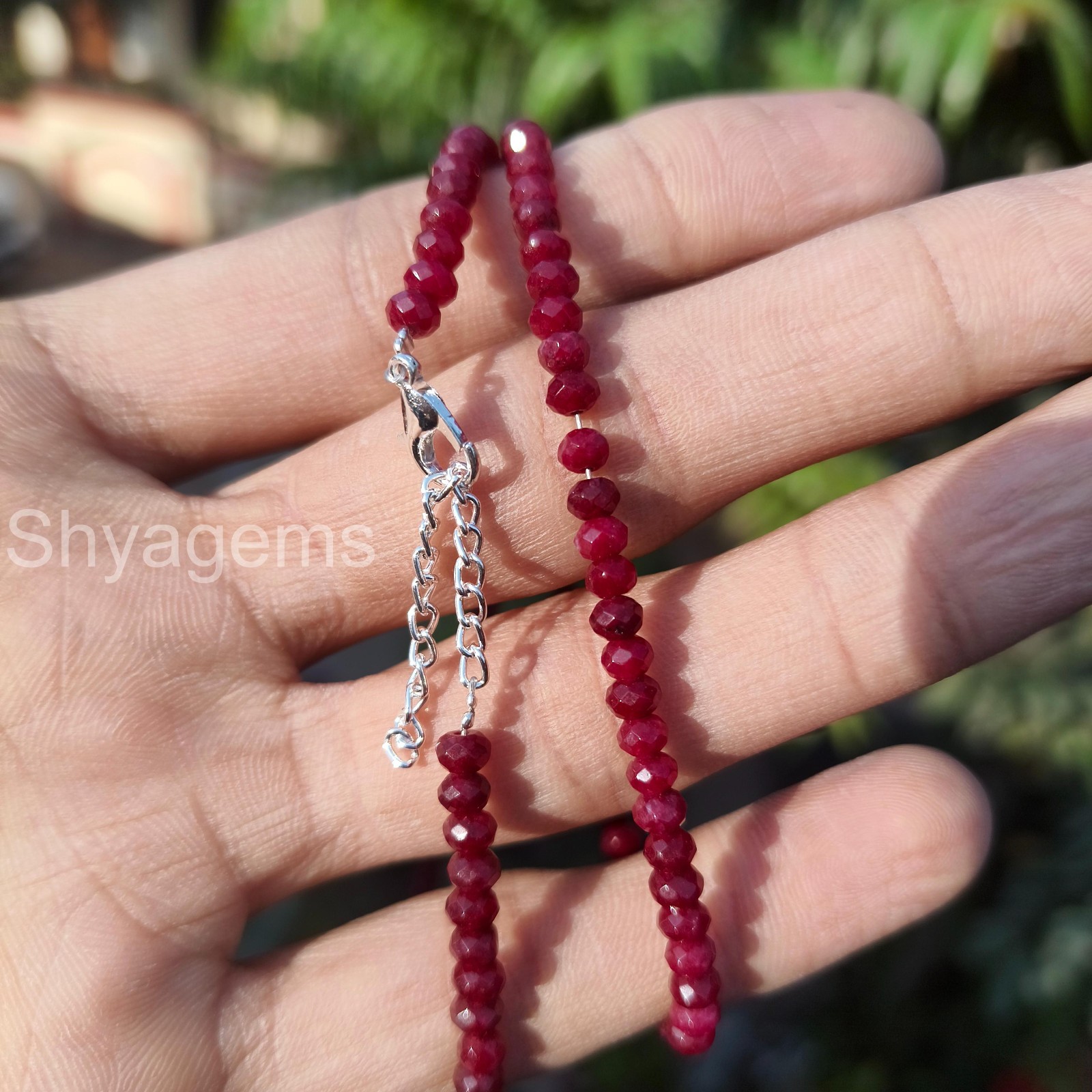 Red Ruby 4mm Faceted Beads Necklace, Dainty Ruby Gemstone Necklace