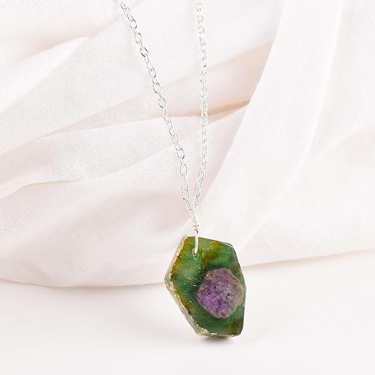 Natural Ruby Zoisite Crystal Necklace Dainty Pendant Healing Gemstone Jewelry