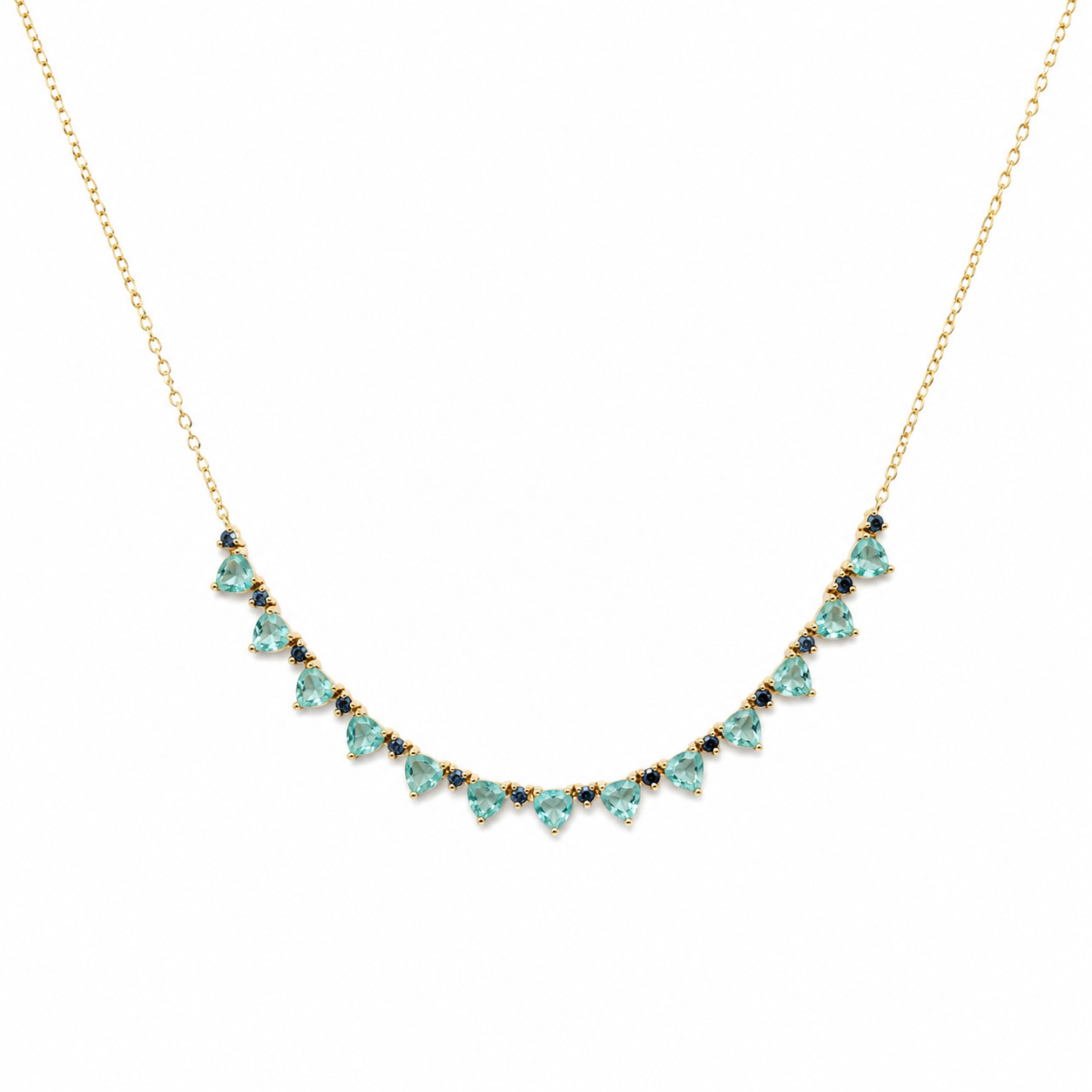 Blue Apatite Blue Sapphire Necklace 18.0 In. 925 Sterling Silver Handmade