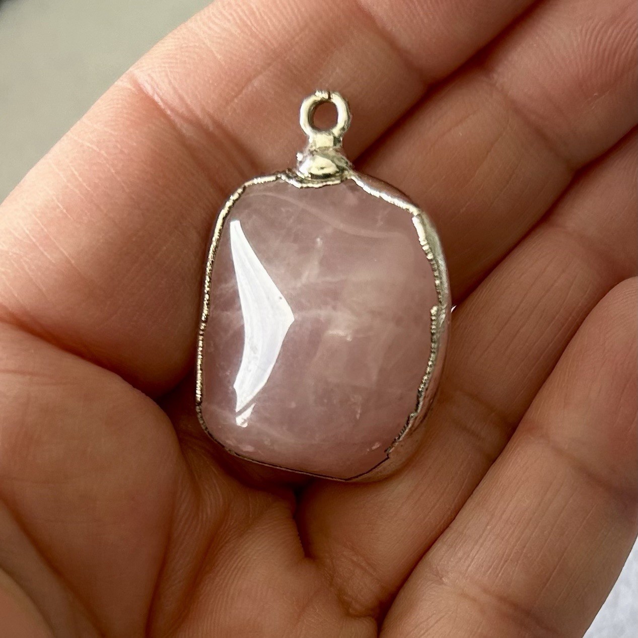 Rose Quartz Quartz Pendant Set In Sterling Silver 1 3/8”
