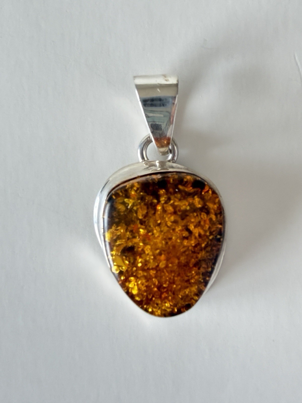 Amber Stone In Sterling Silver Pendant