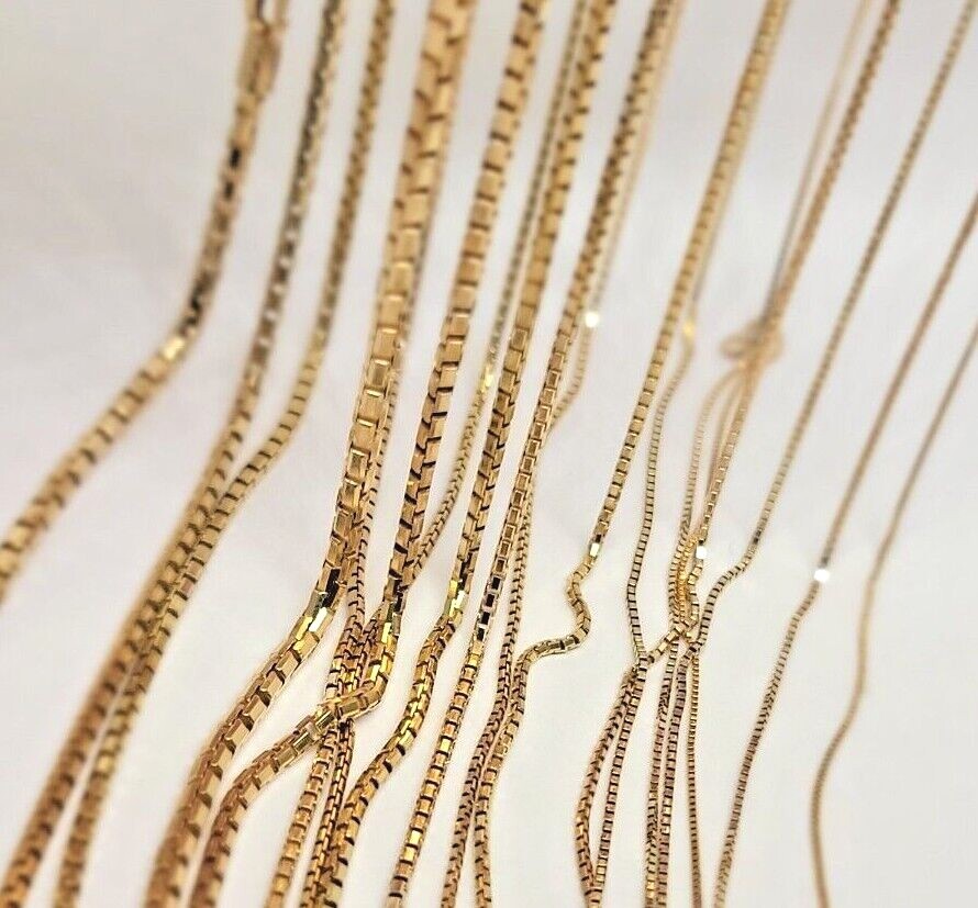 Authentic 14K Solid Yellow Gold Box Chain Necklace 0.55mm-2.5mm All Size 16″-30″