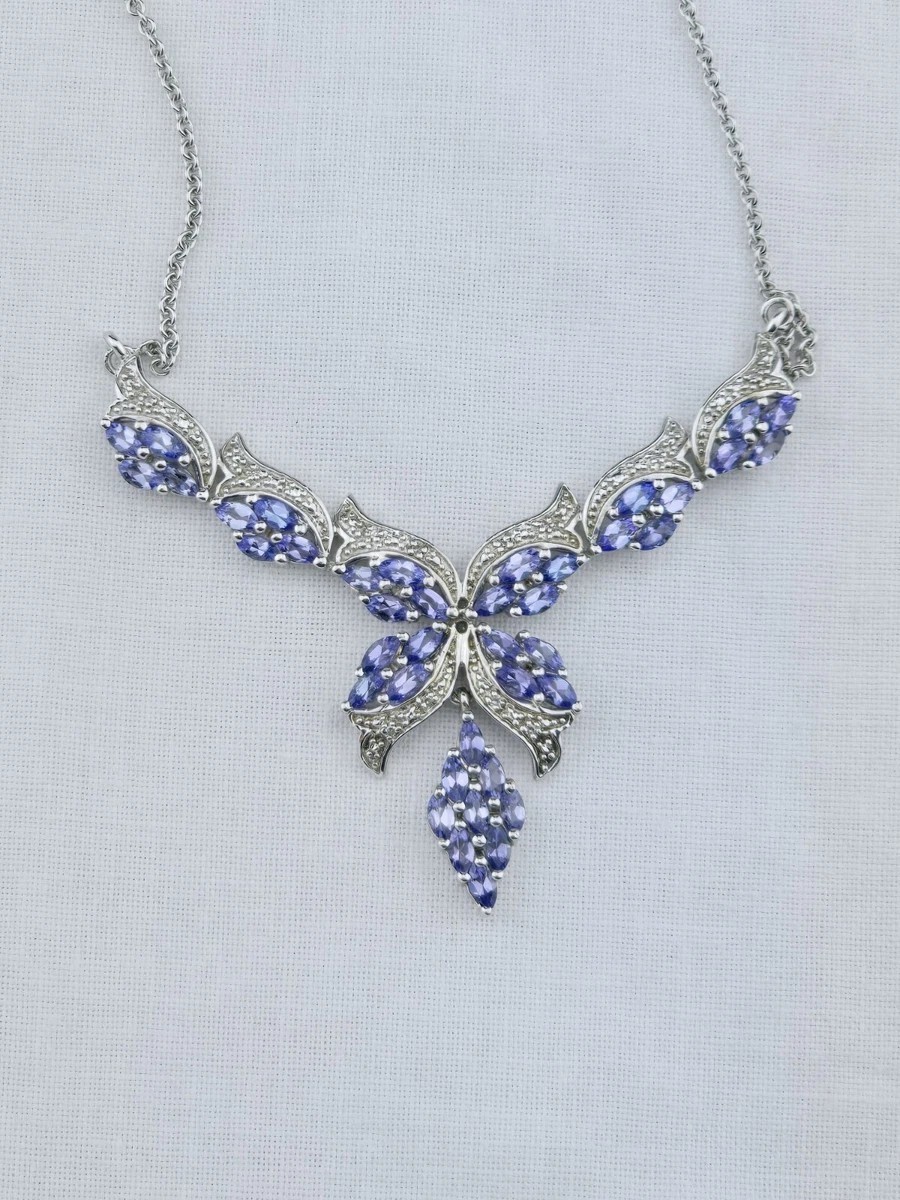 Sterling Silver STS India Diamond Accent Tanzanite Butterfly Necklace 16″-18″