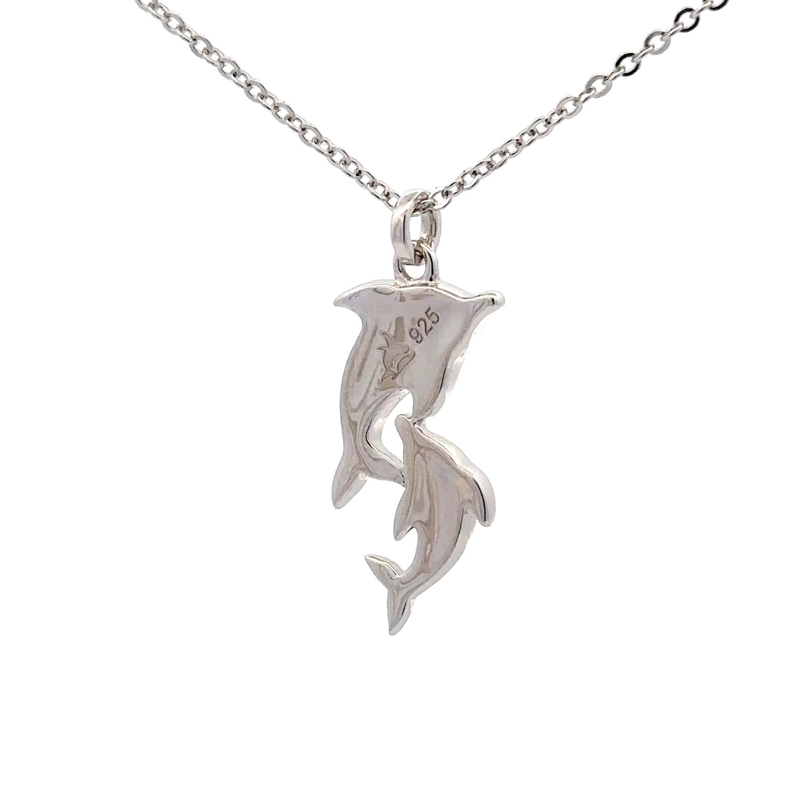Sterling Silver Larimar Dolphin Necklace (13 x 30 mm)–Chain 18+1 Inch