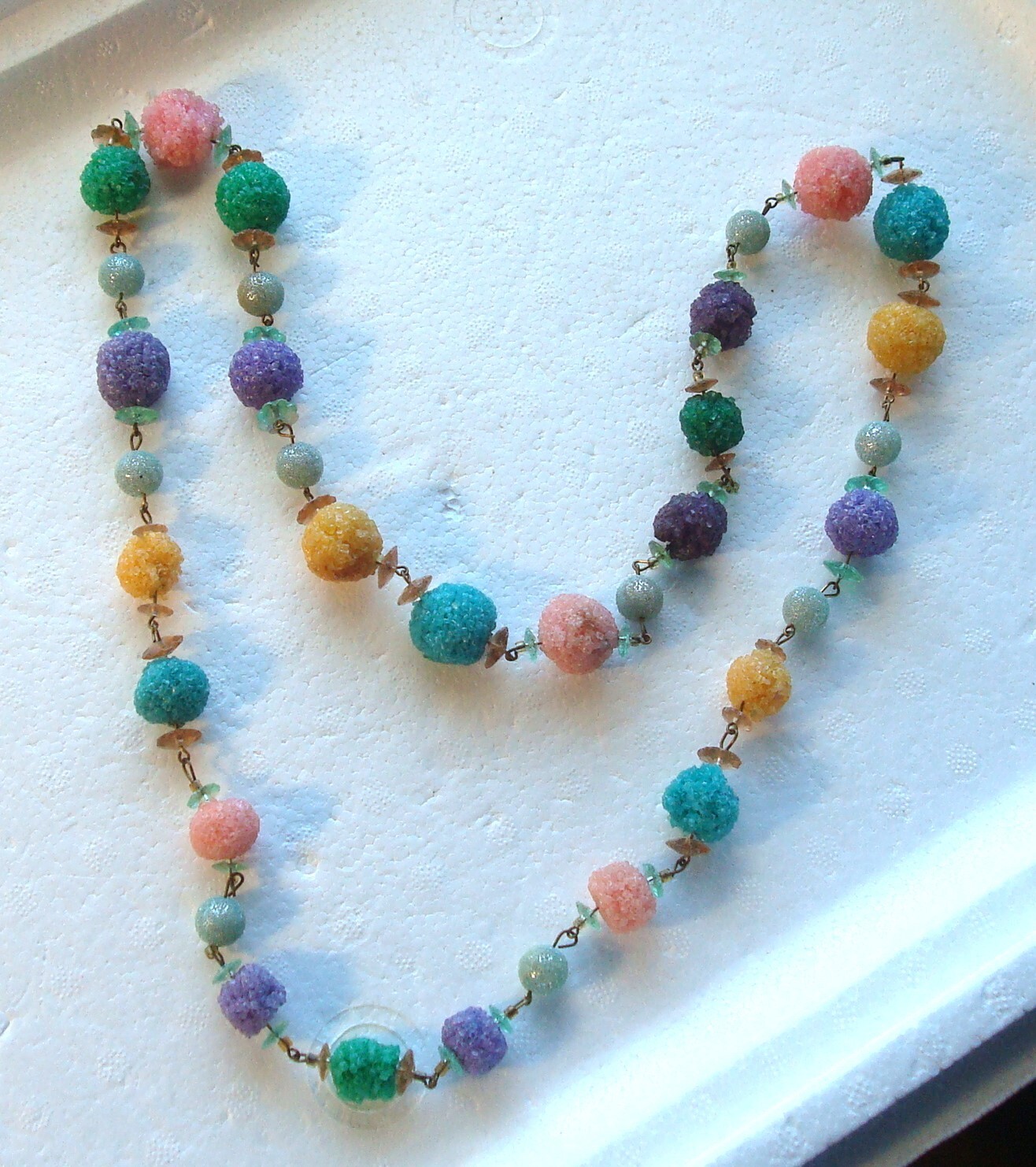 Vintage multicolor POPCORN BALL BEAD, necklace, one strand, 17″ long