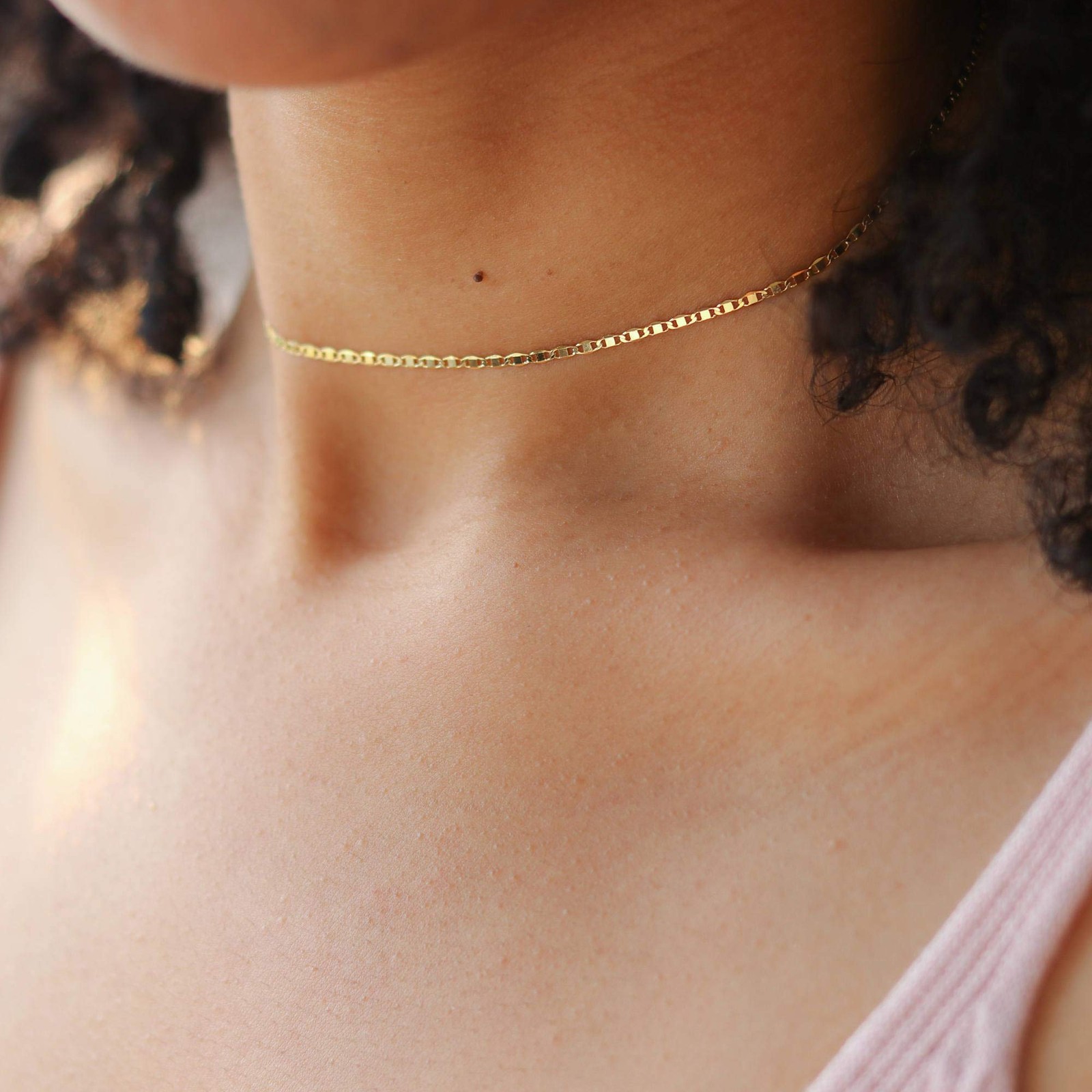 Gold Plain Chain Choker Necklace,14K Gold Plated Dainty Cute Link Lace Thin C…