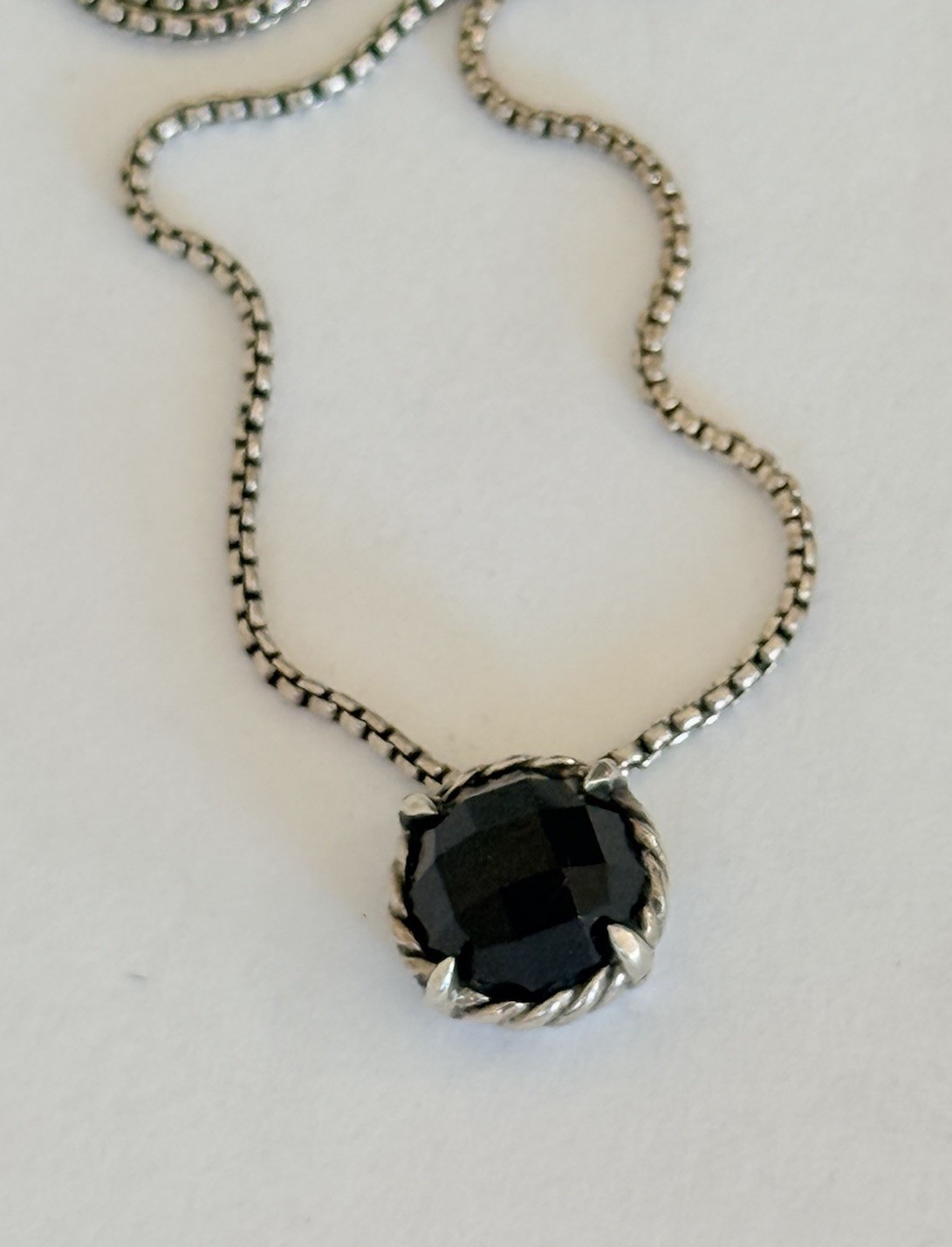 David Yurman Sterling Silver Black Onyx Petite Chatelaine Pendant Necklace 17”