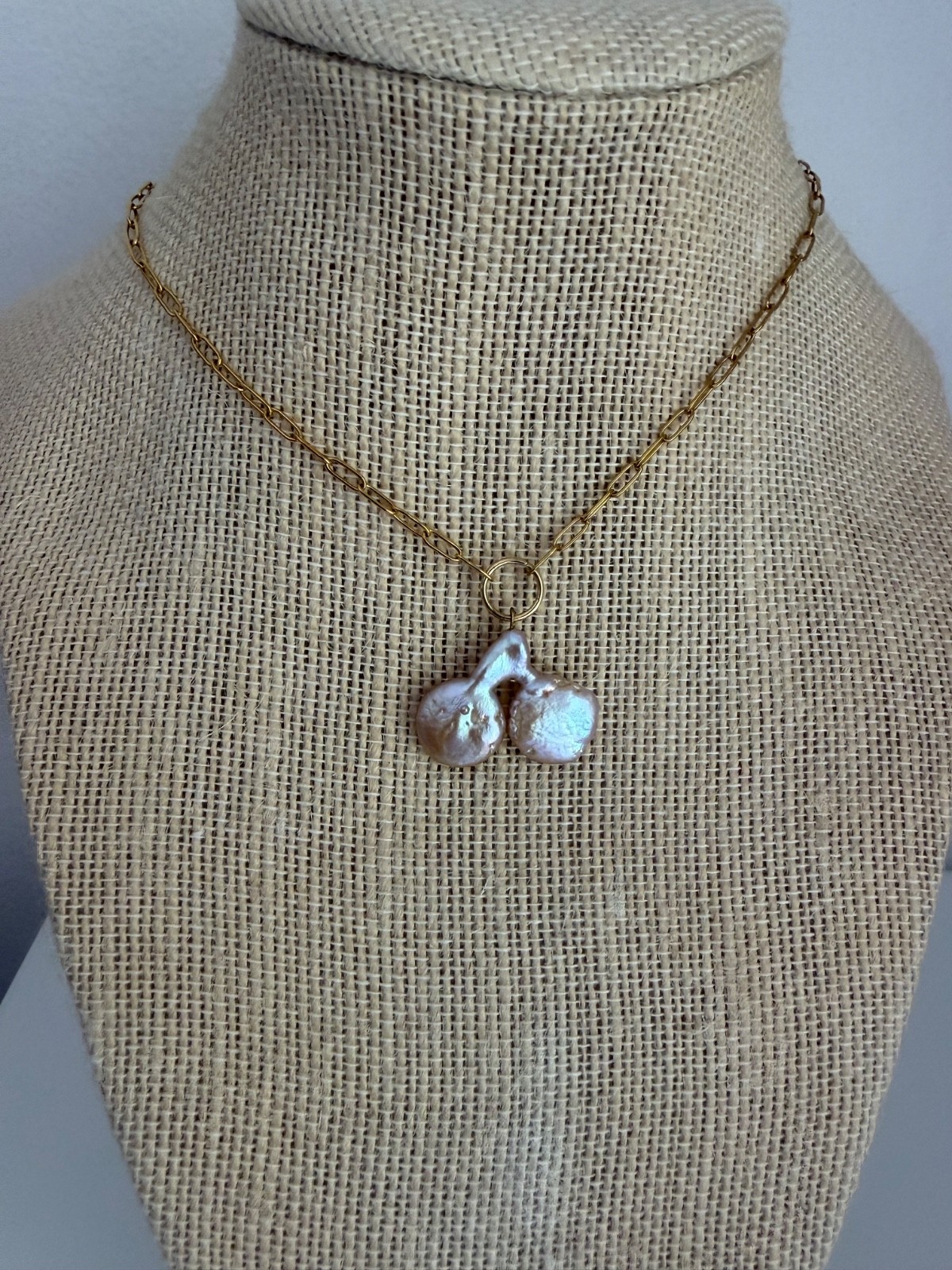 Aunthentic Cherry 🍒 shape natural Pearl charm – stainless steel necklace