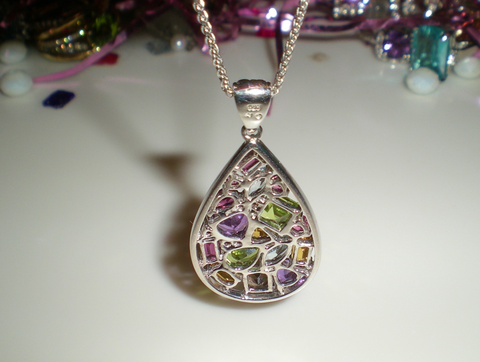 KAY Jeweler Sterling Silver Multi-Shape Natural Gemstone Teardrop Necklace 💎