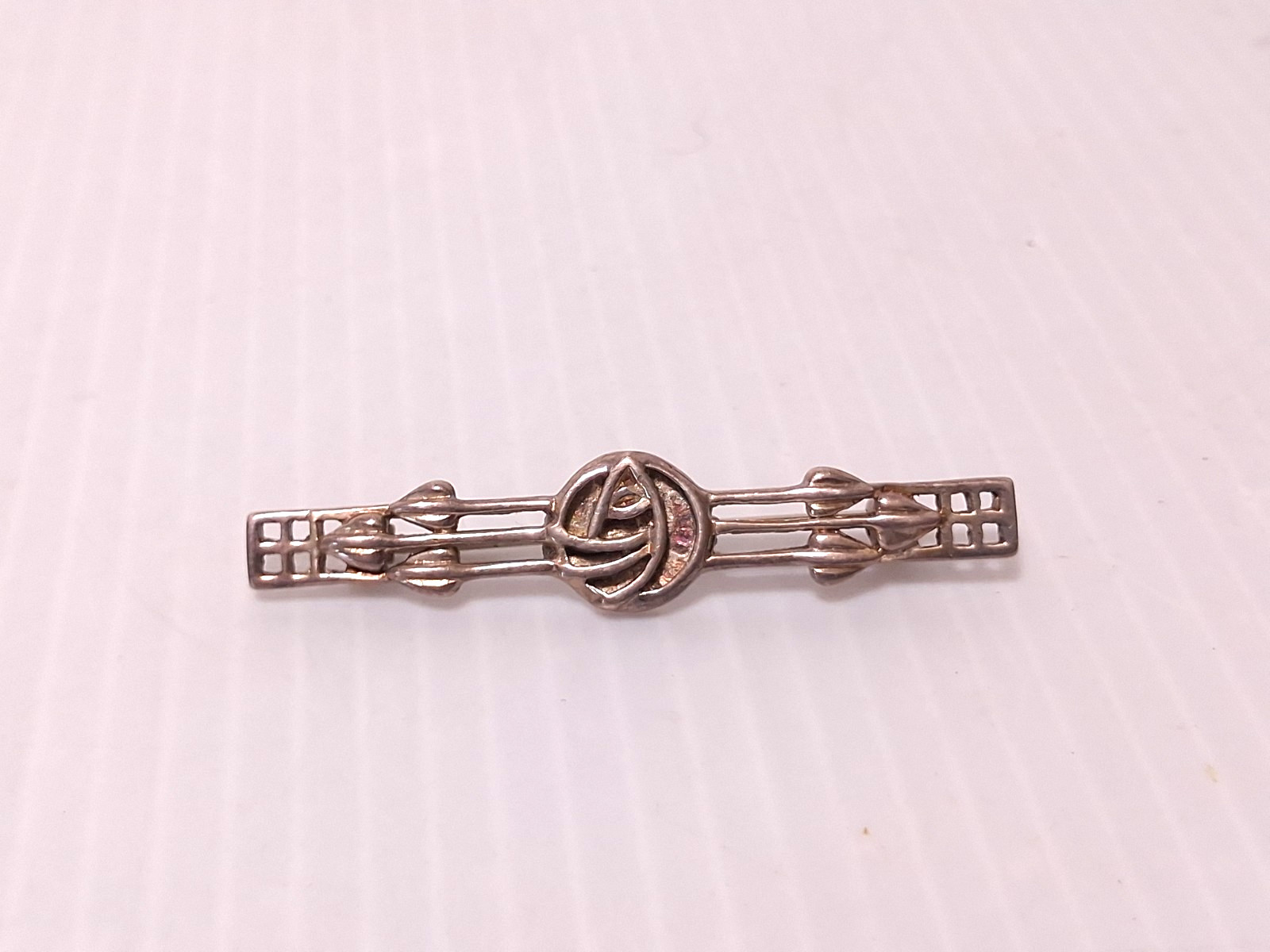 Vtg Rennie Mackintosh Style Sterling Silver Arrow Pin Brooch Art Deco 2″ Long