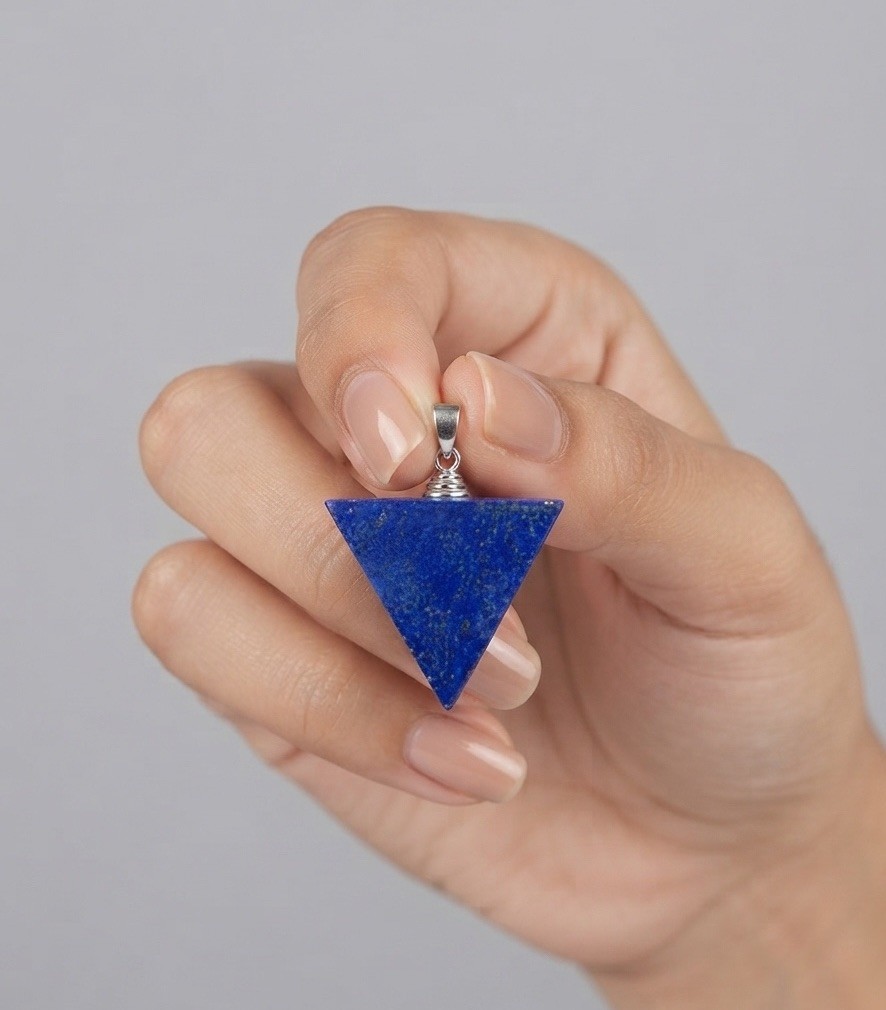 Natural Afghan Lapis Lazuli Triangle Pendant – Stainless Steel Bail Geometric