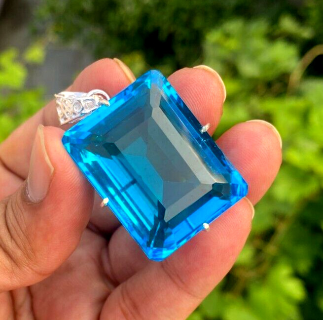 120 Ct EGL Certified Natural Blue Topaz 925 Solid Silver Pendant Loose Gemstone