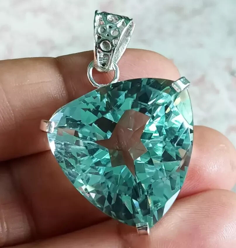 Brazilian Certified Natural Trillion 90.3 Ct+ Green Topaz Pendant SG Gemstone
