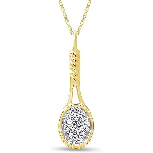 1/7ct Natural Round Diamond Tennis Racket Pendant 18″ Necklace Sterling Silver
