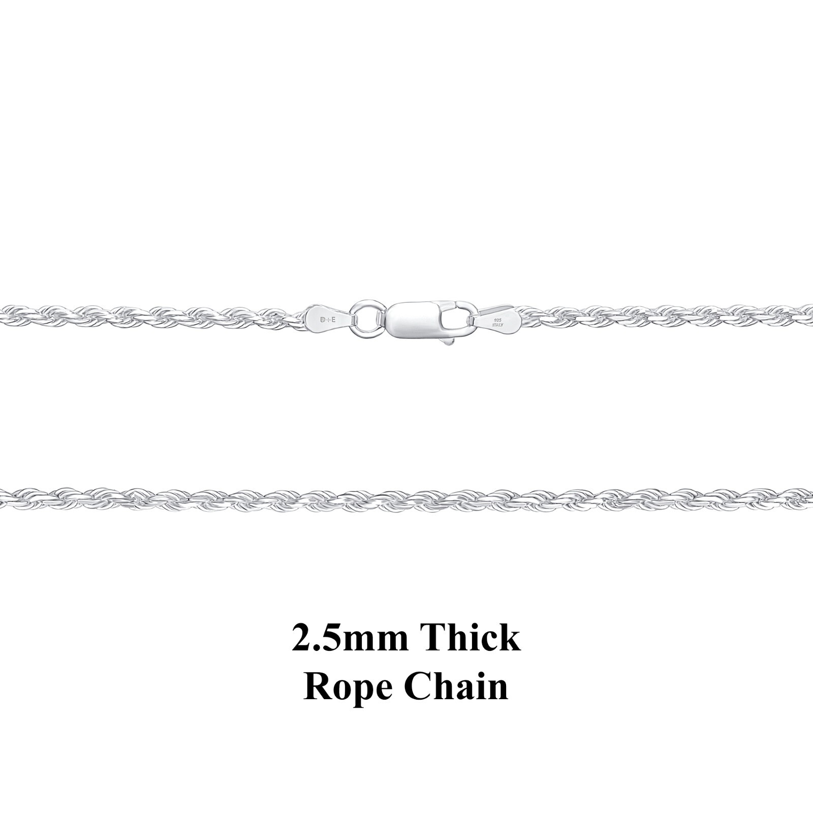 925 Sterling Silver 2.5mm Solid Rope Chain Necklace Nickel Free Made in Italy